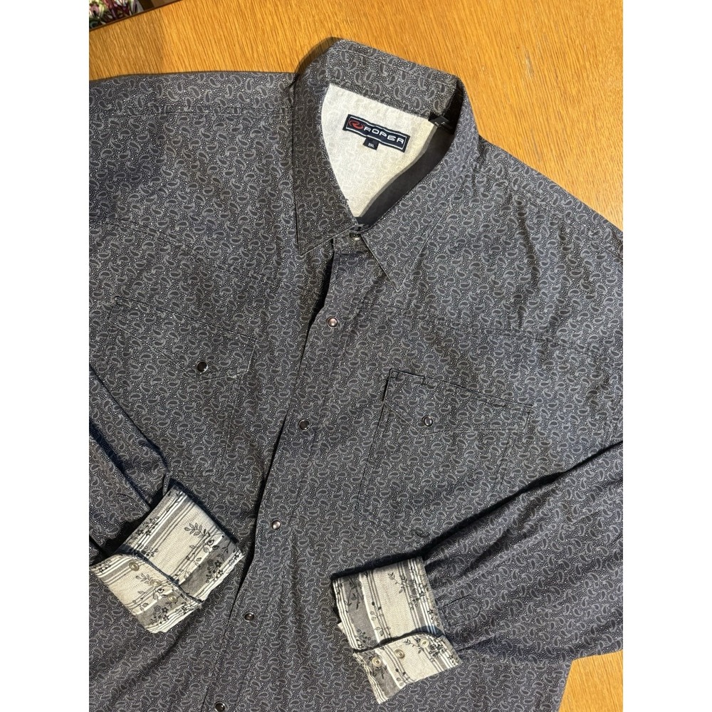 Roper Western Shirt Mens 2XL Gray Paisley Pearl Snap Long Sleeve Cotton